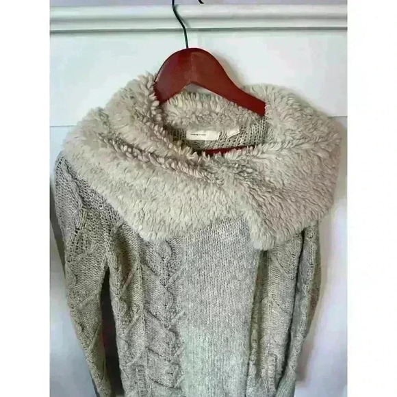 Sleeping on Snow Yak & Wool Blend Knit Sherpa Collar Faux Fur Cardigan, XS - Picture 4 of 9